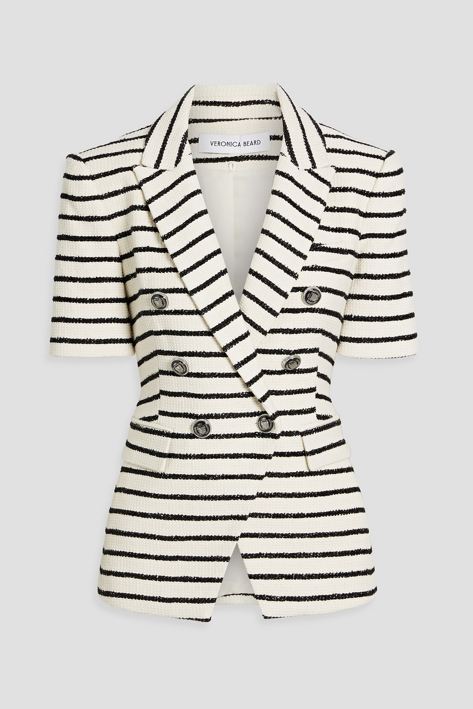 Veronica Beard Jenny Dickey Double-breasted Striped Cotton-blend Tweed Jacket In Black