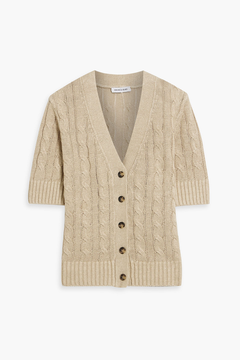 Veronica Beard Julietta Cable-knit Linen-blend Cardigan In Beige