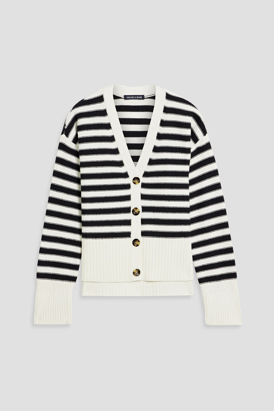 Veronica Beard Saylor Striped Cotton Cardigan In Off-white