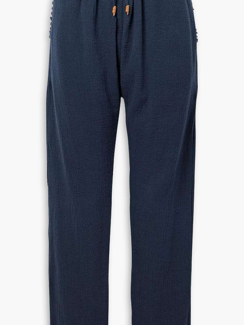 wakun leather-trimmed distressed cotton-gauze track pants