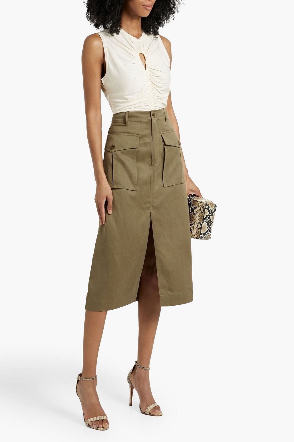 ULLA JOHNSON Veria Lyocell-blend twill midi skirt