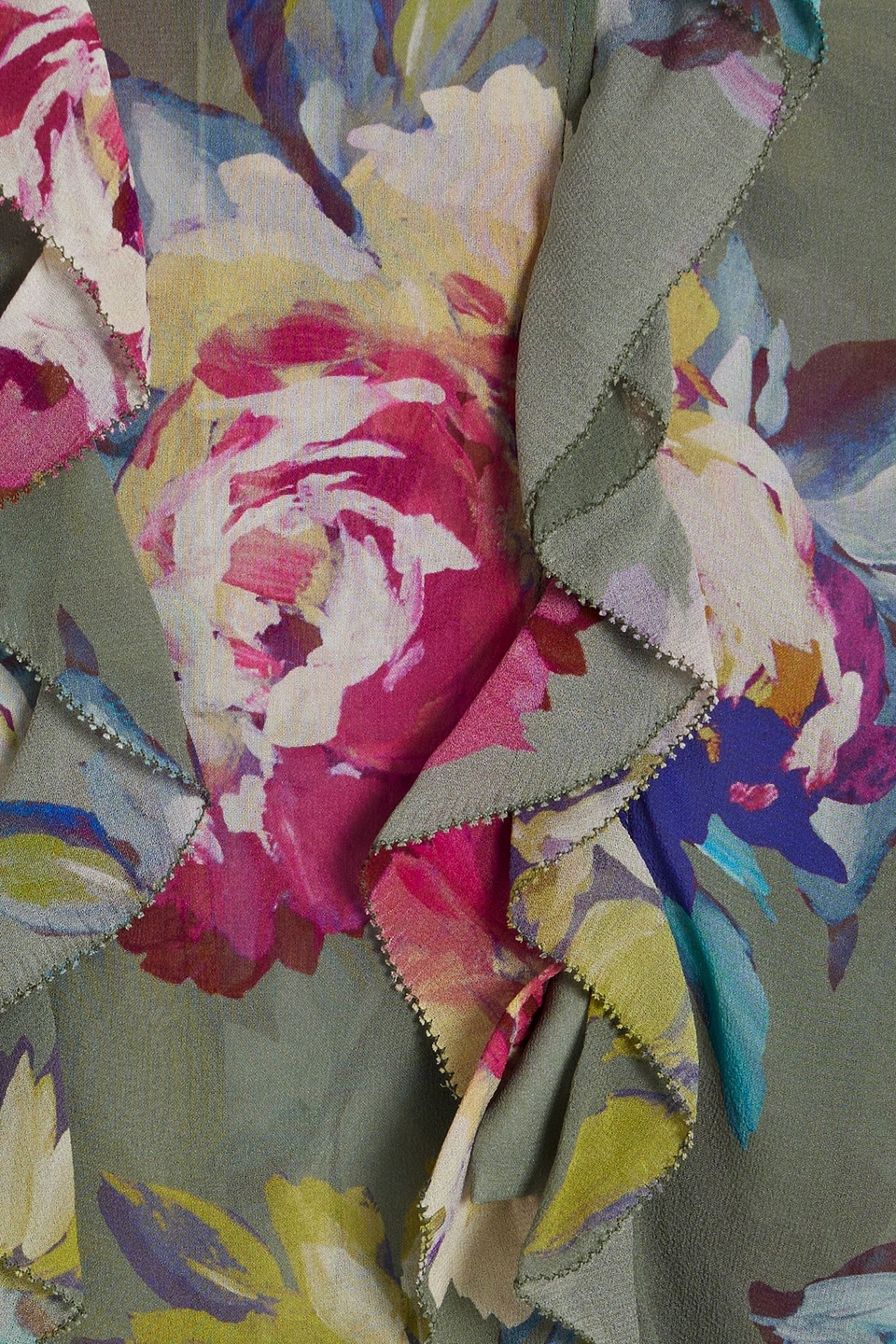 Nicholas Ruffled Floral-print Silk-chiffon Blouse In Gray