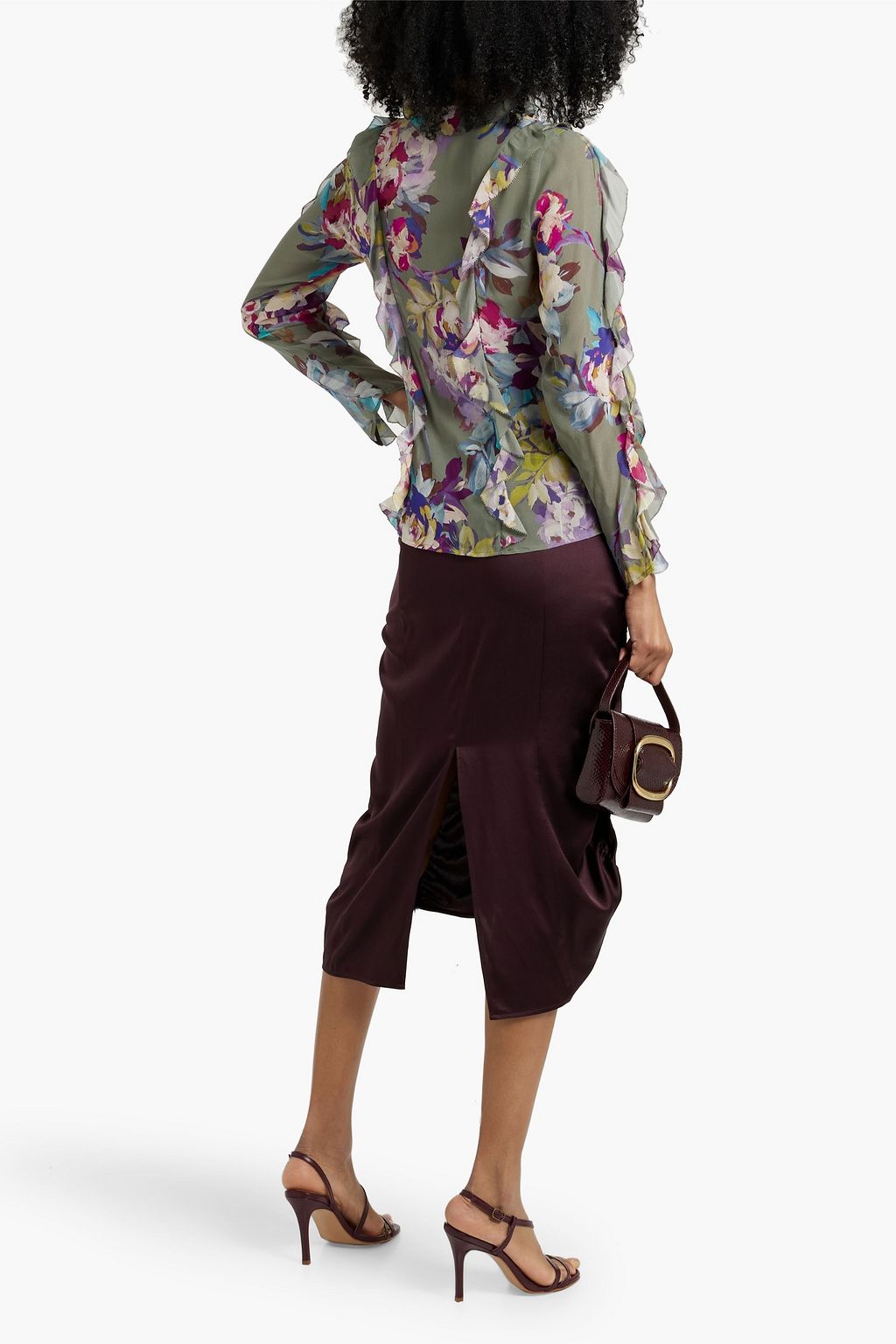 NICHOLAS Ruffled floral-print silk-chiffon blouse