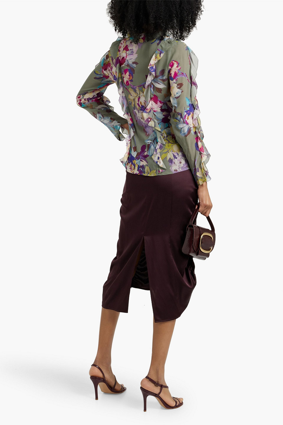 Nicholas Ruffled Floral-print Silk-chiffon Blouse In Gray