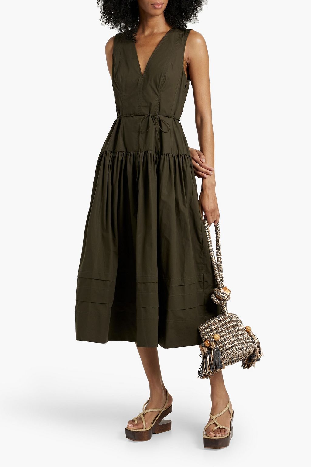 ULLA JOHNSON Kiran tiered cotton-poplin midi dress