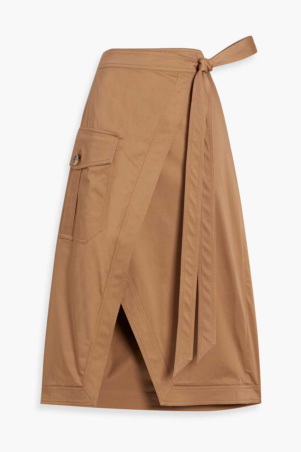 Veronica Beard Madeline Wrap-effect Cotton-blend Midi Skirt In Light Brown