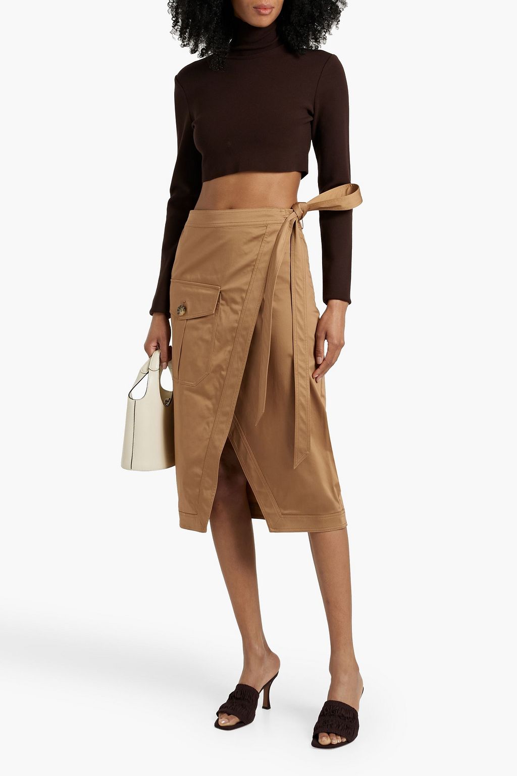 VERONICA BEARD Madeline wrap-effect cotton-blend midi skirt