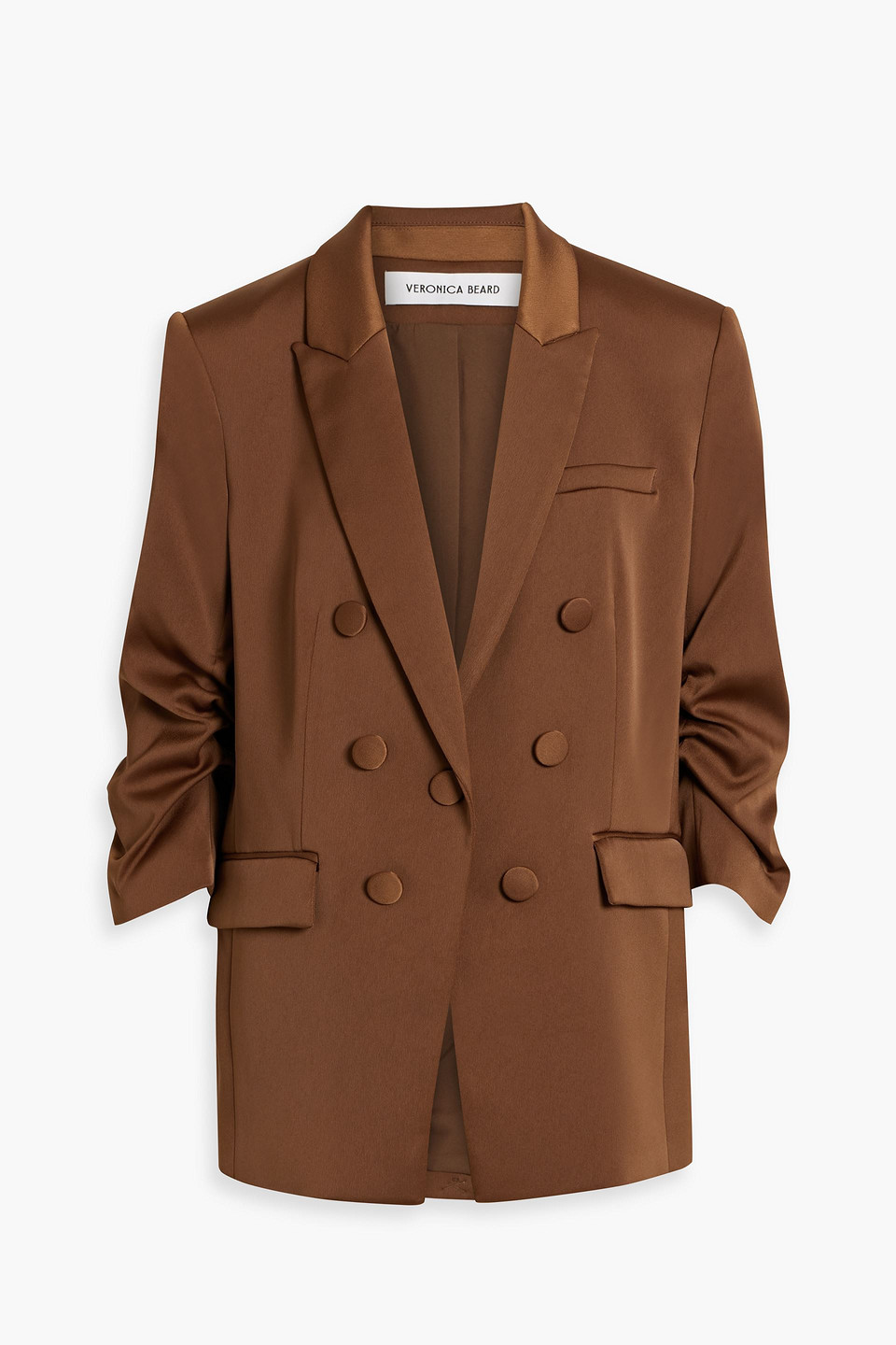Veronica Beard Tomi Dickey Double-breasted Ruched Satin-crepe Blazer In Brown