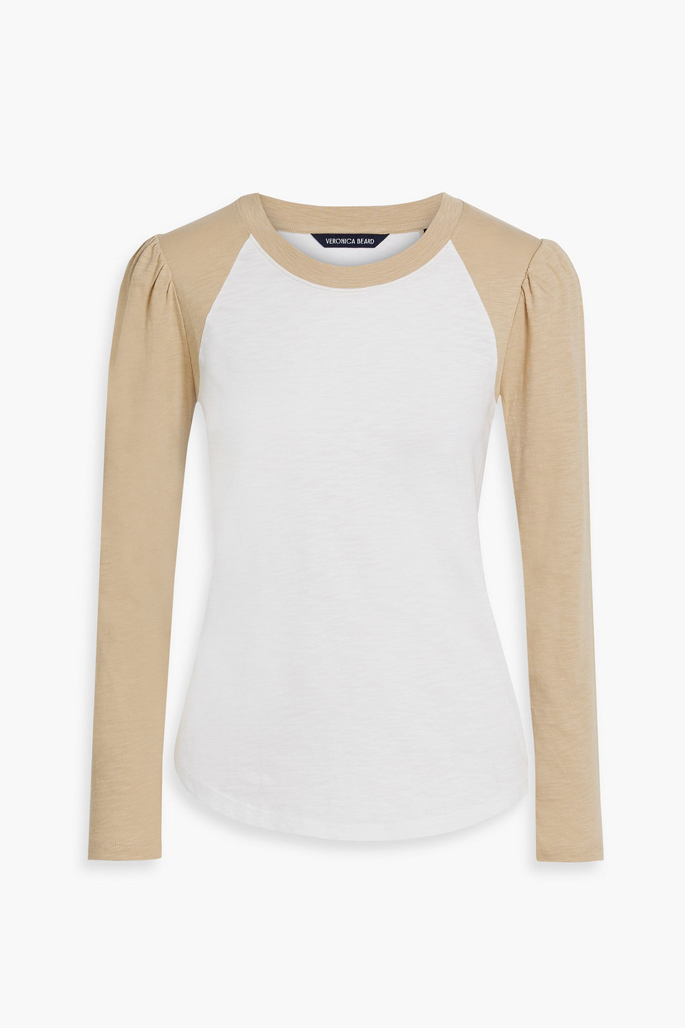 Veronica Beard Mason Two-tone Slub Pima Cotton-jersey Top In Beige
