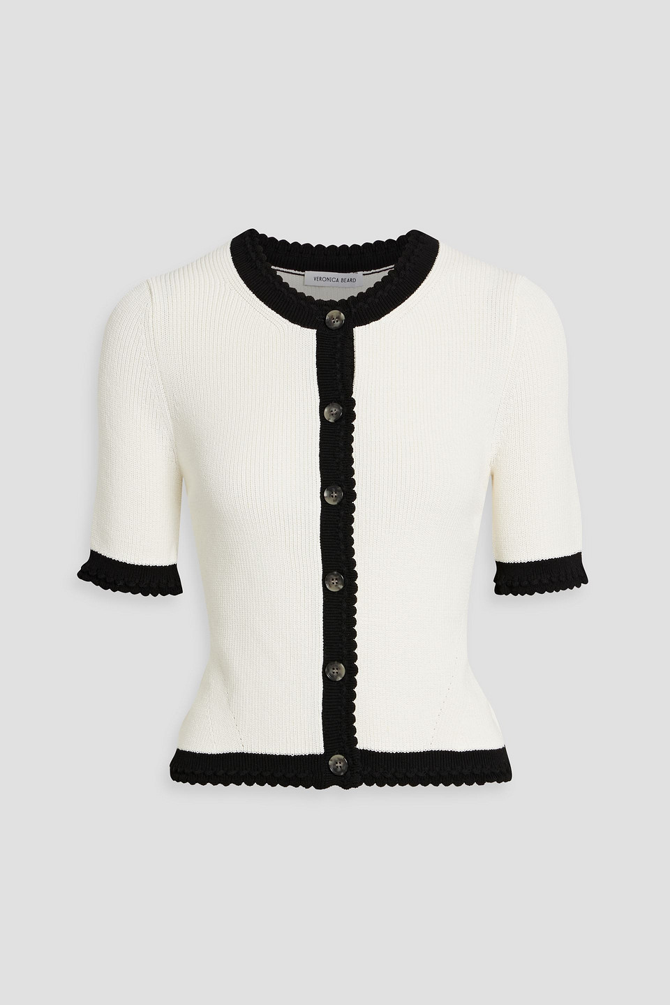 Veronica Beard Neroli Scalloped Ribbed Cotton Cardigan In Ivory