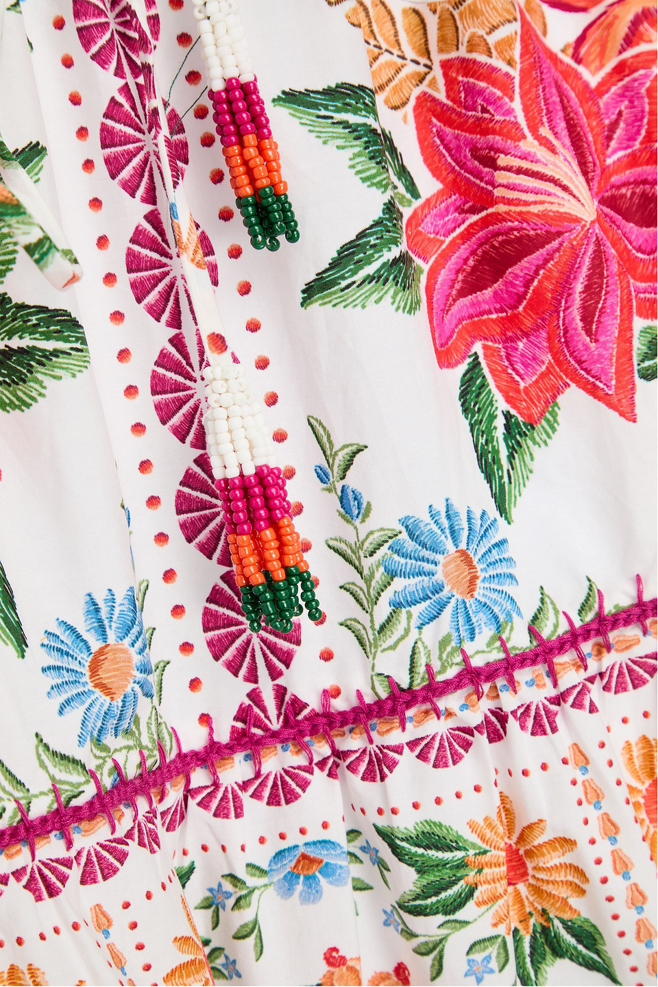 FARM RIO TIERED FLORAL-PRINT COTTON-POPLIN MAXI SKIRT