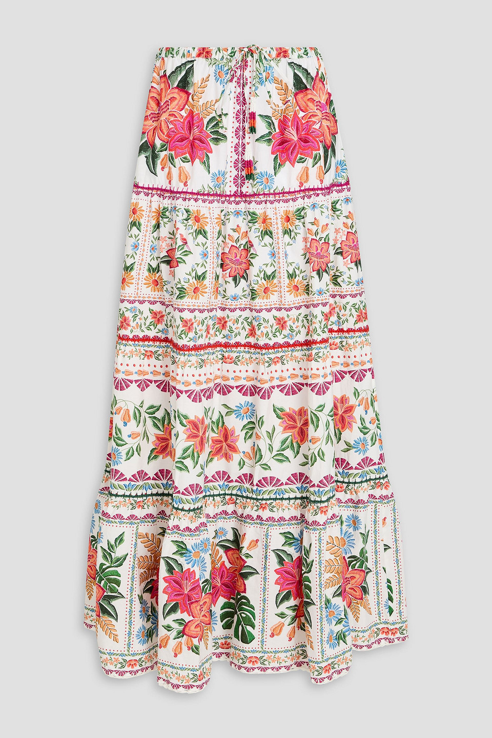 FARM RIO TIERED FLORAL-PRINT COTTON-POPLIN MAXI SKIRT