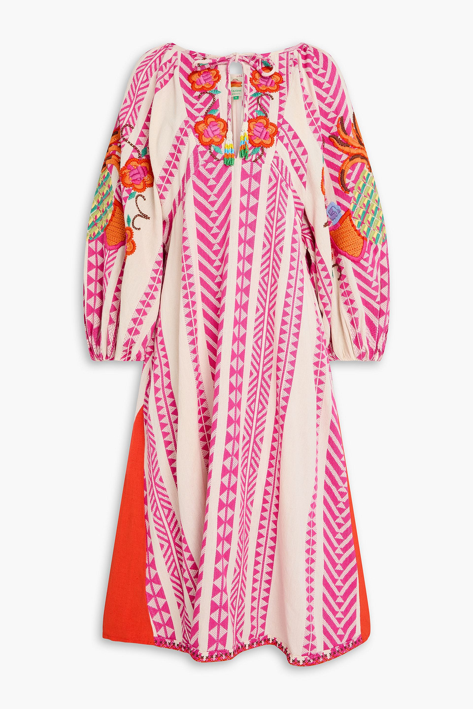 farm rio - embroidered cotton-blend jacquard midi dress - pink - m