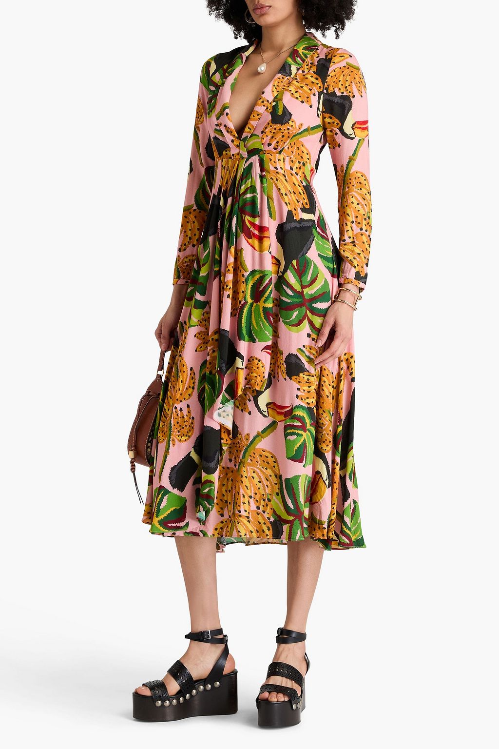 FARM RIO Midikleid aus Crêpe mit Print und Wickeleffekt