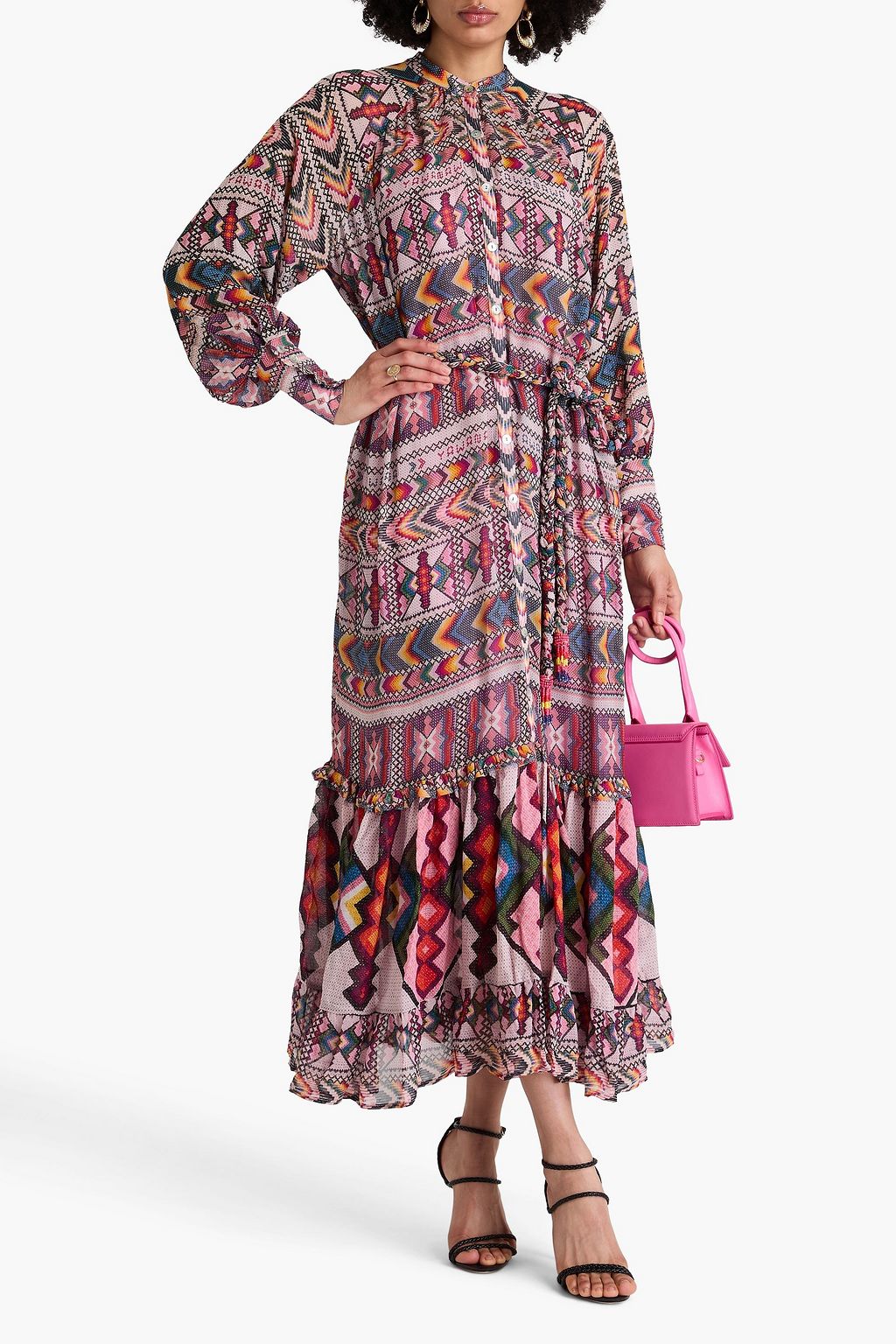 FARM RIO Bedrucktes Midikleid aus Georgette mit Zierperlen