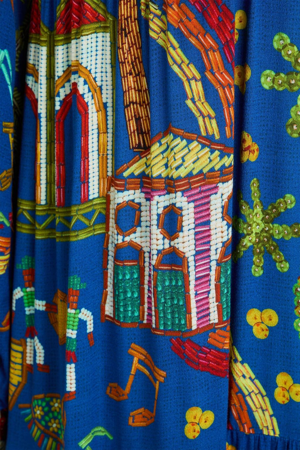 FARM RIO Gathered printed crepe maxi dress