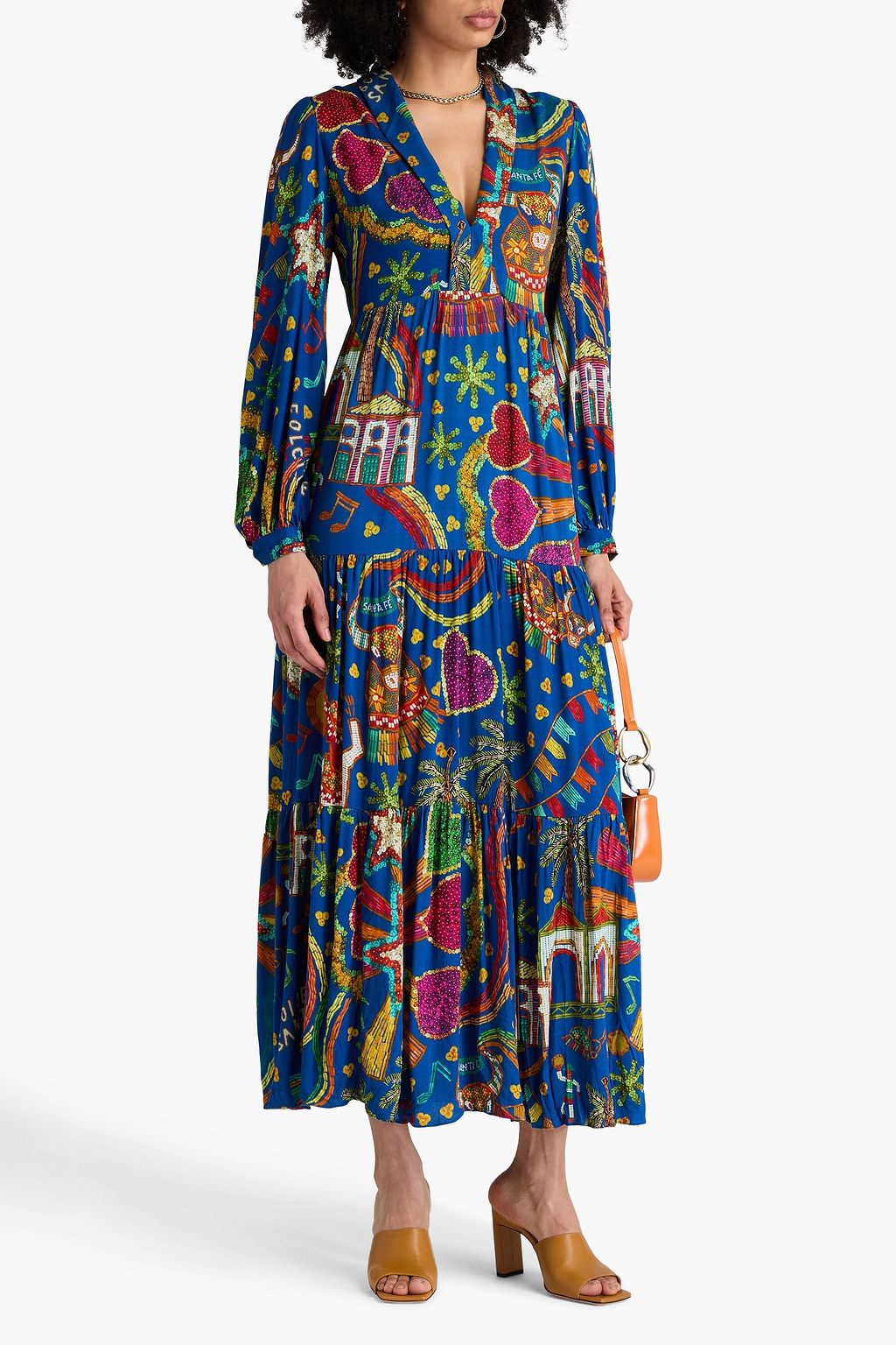 FARM RIO Gathered printed crepe maxi dress