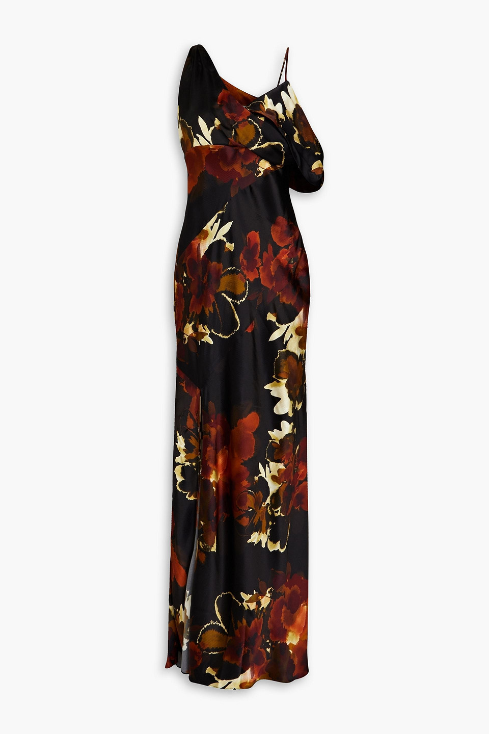 Nicholas Off-the-shoulder Floral-print Silk-blend Satin Maxi Dress In Black