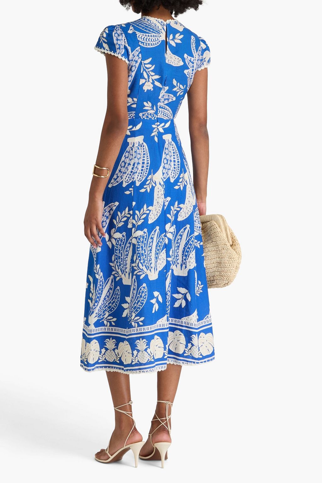 FARM RIO Cutout printed linen-blend midi dress