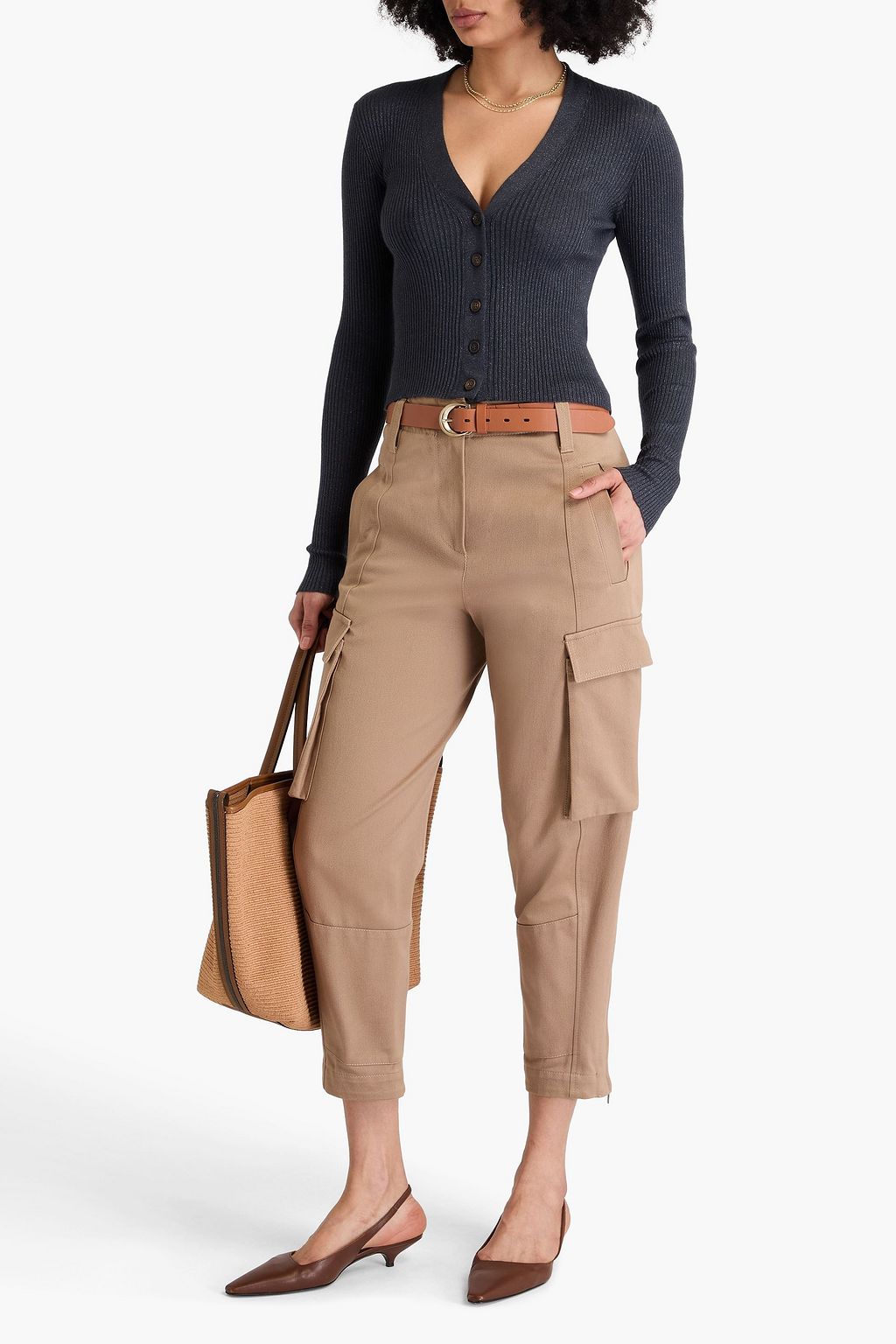 BRUNELLO CUCINELLI Ribbed metallic cashmere-blend cardigan