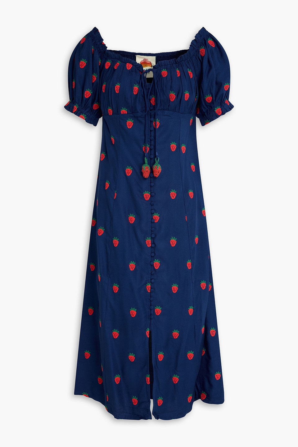 Farm Rio Embroidered Crepe Midi Dress