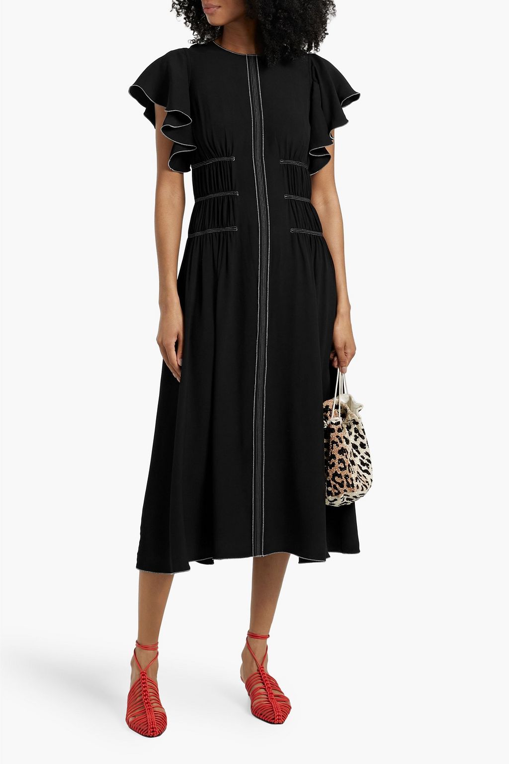 ULLA JOHNSON Anais ruffled printed crepe midi dress