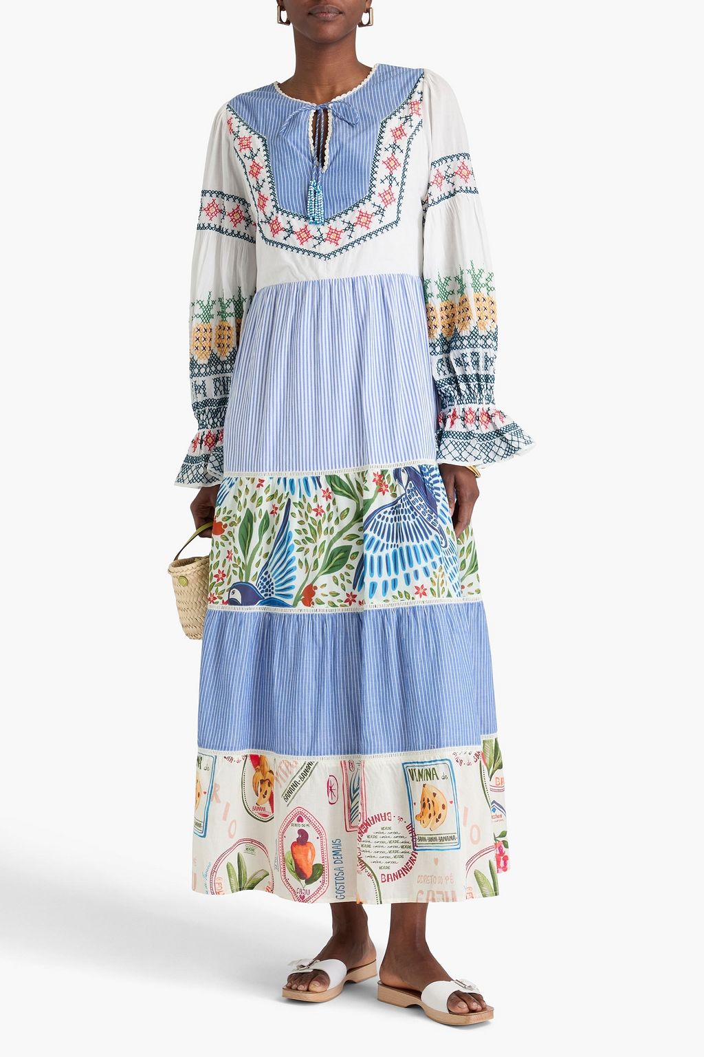 FARM RIO Embellished printed cotton-mousseline maxi dress