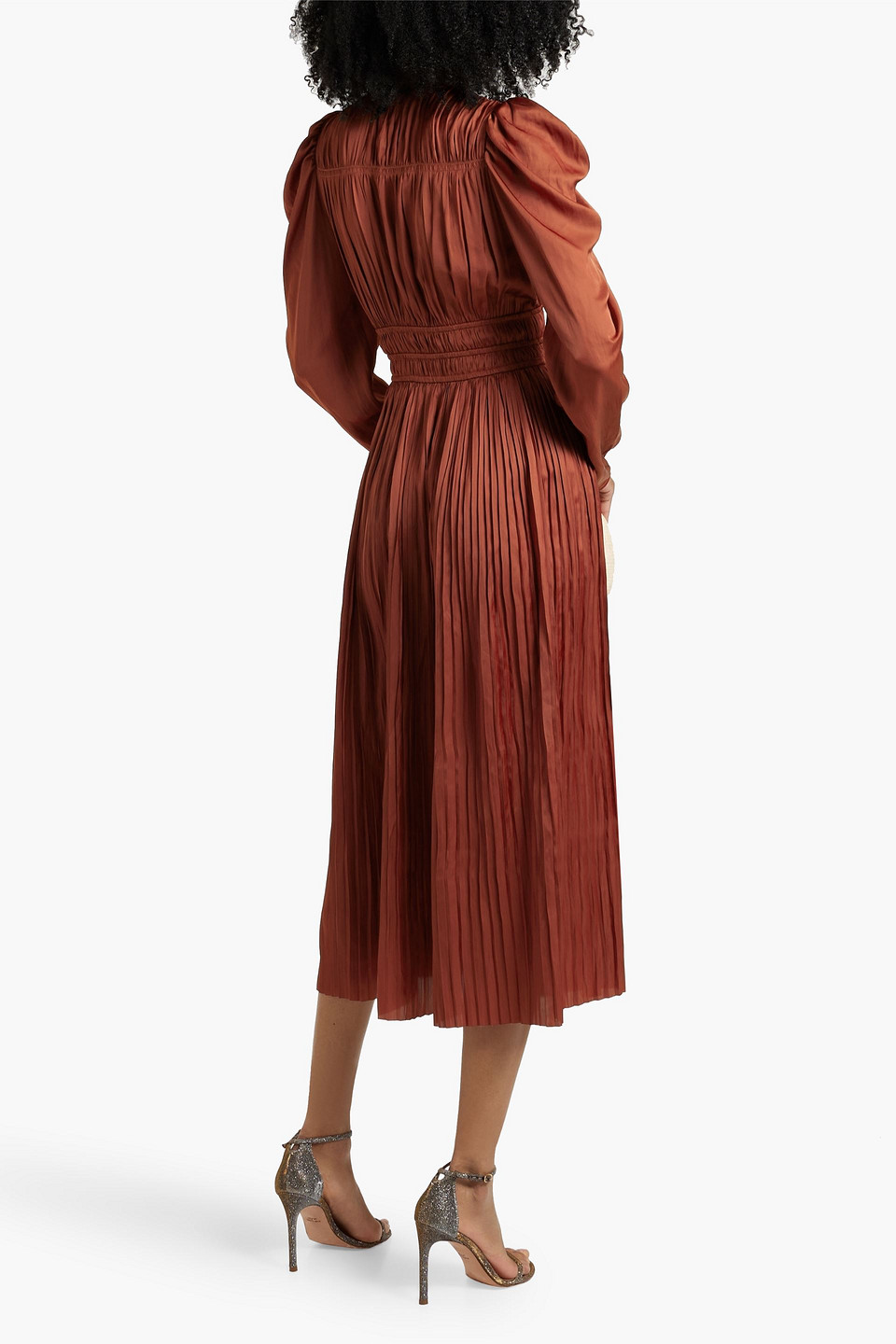 Ulla Johnson Lelou Pleated Satin Midi Dress