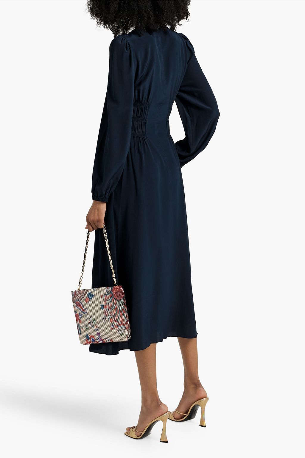 ULLA JOHNSON Rouen shirred silk crepe de chine midi dress