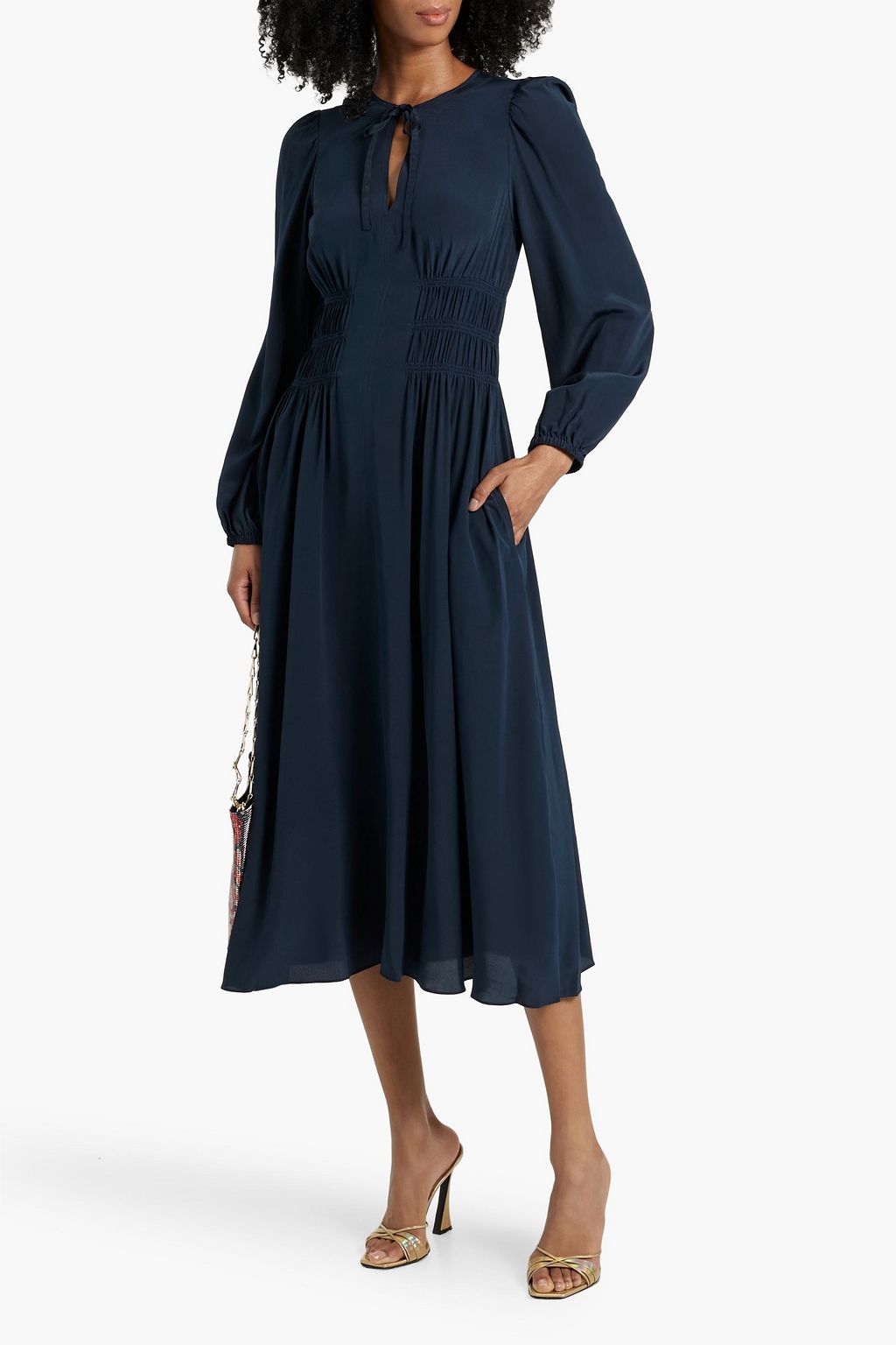 ULLA JOHNSON Rouen shirred silk crepe de chine midi dress