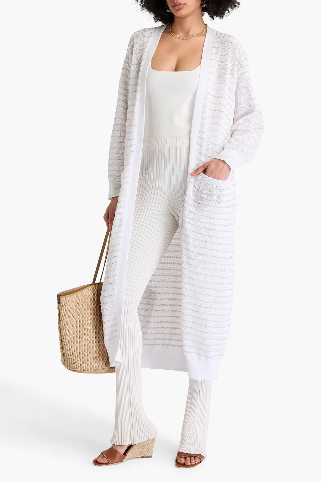 BRUNELLO CUCINELLI コットン カーディガン ストライプ スパンコール付き