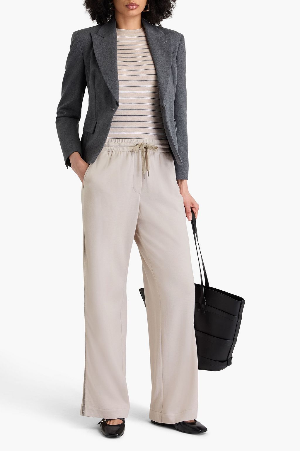 BRUNELLO CUCINELLI コットン混ジャージー トラックパンツ ビーズ付き