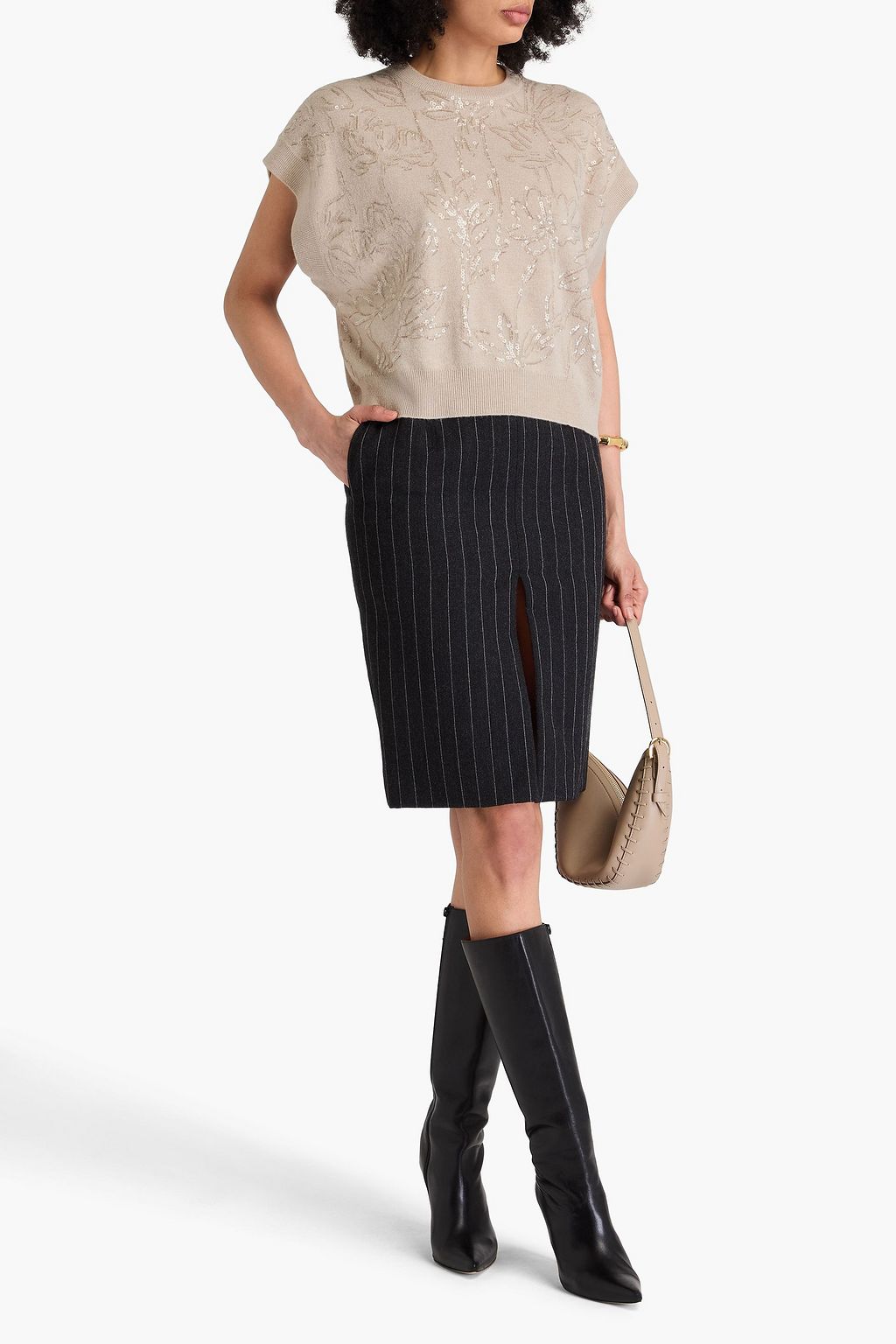 BRUNELLO CUCINELLI Sequin-embellished wool, cashmere and silk-blend vest