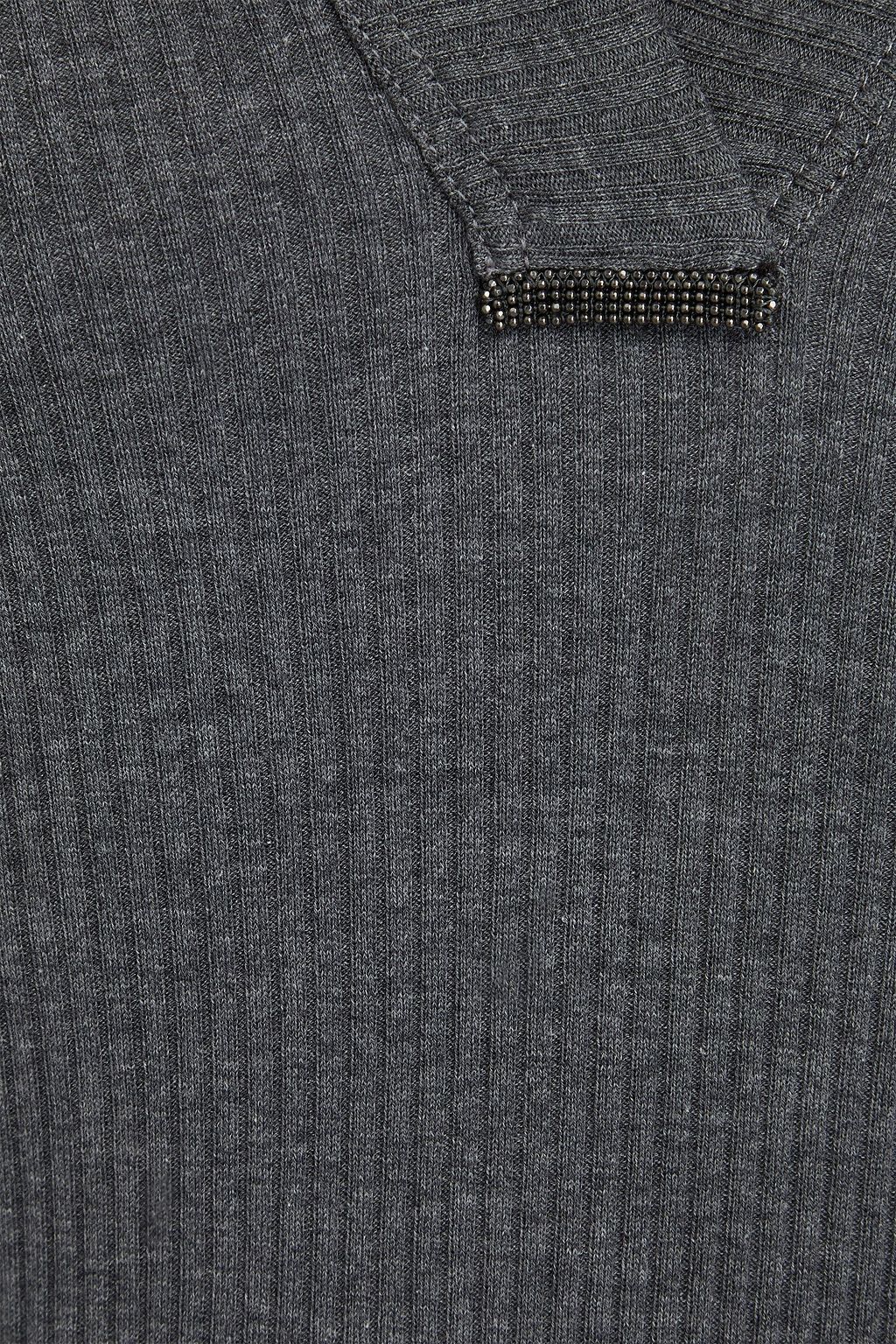 BRUNELLO CUCINELLI Bead-embellished ribbed cotton sweater