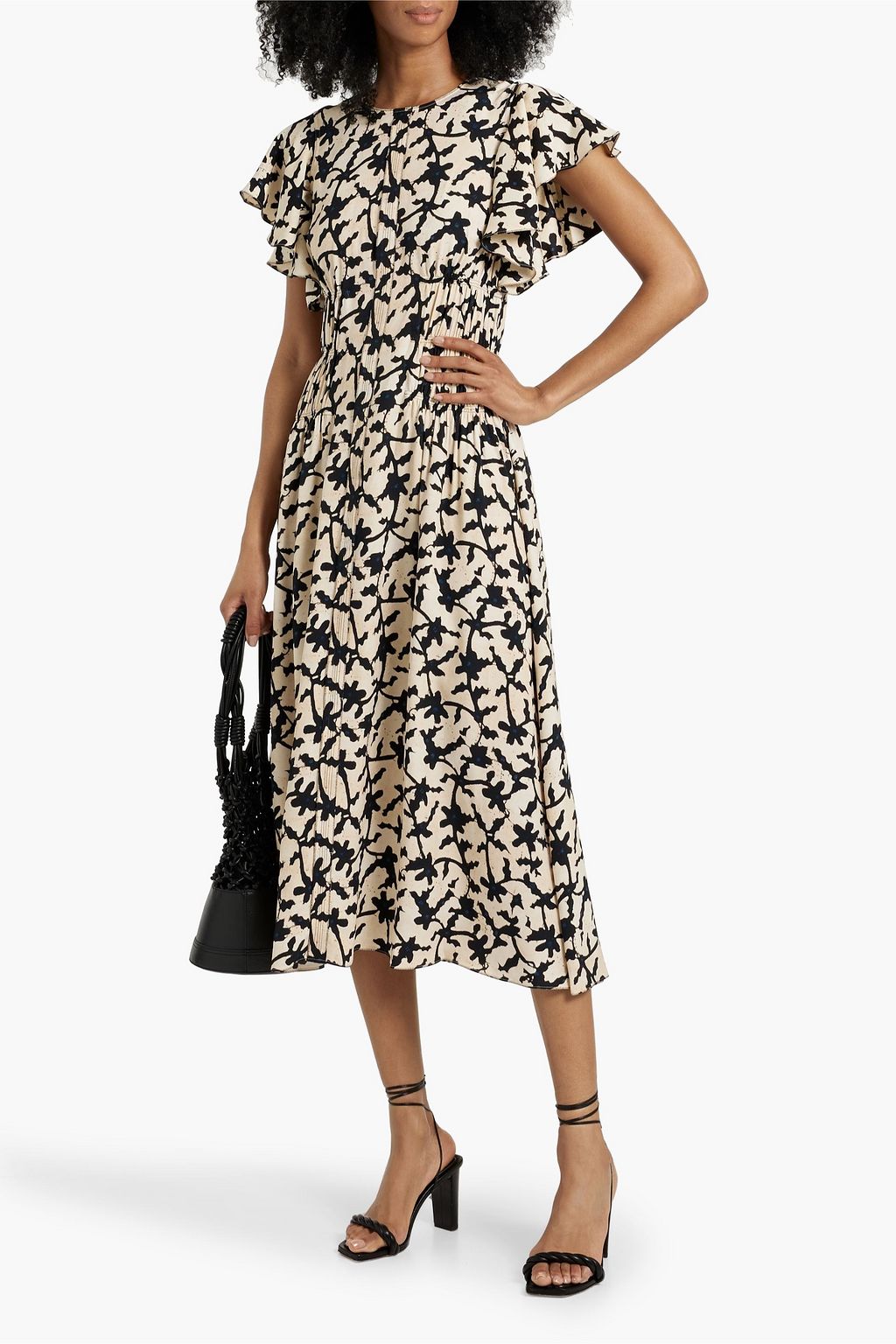 ULLA JOHNSON Anais ruffled printed crepe midi dress