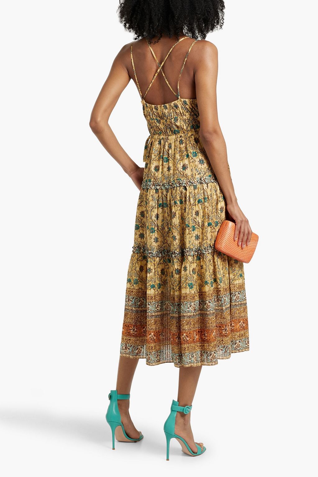 ULLA JOHNSON Rosa ruffled printed cotton-blend midi dress