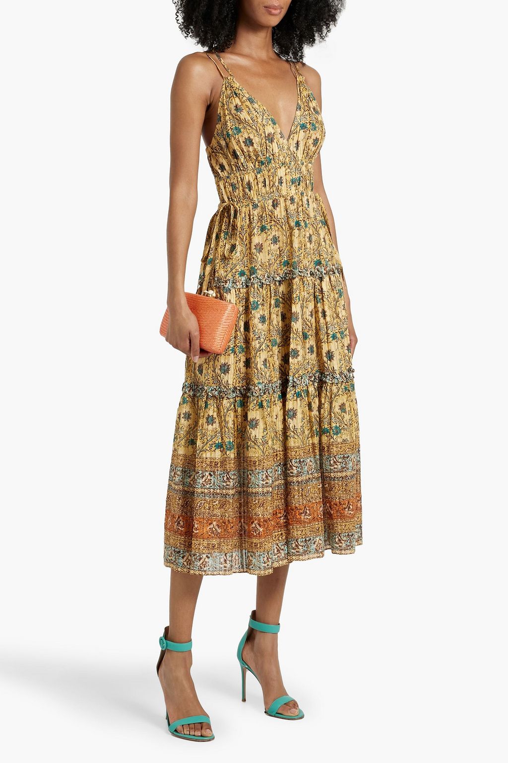 ULLA JOHNSON Rosa ruffled printed cotton-blend midi dress