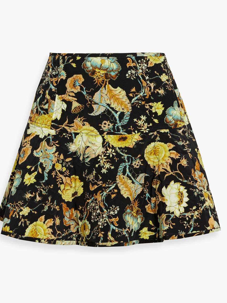 ryla quilted floral-print silk mini skirt