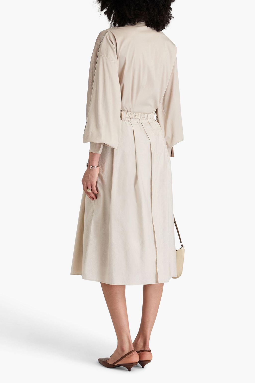 BRUNELLO CUCINELLI Belted pleated cotton-blend poplin midi skirt