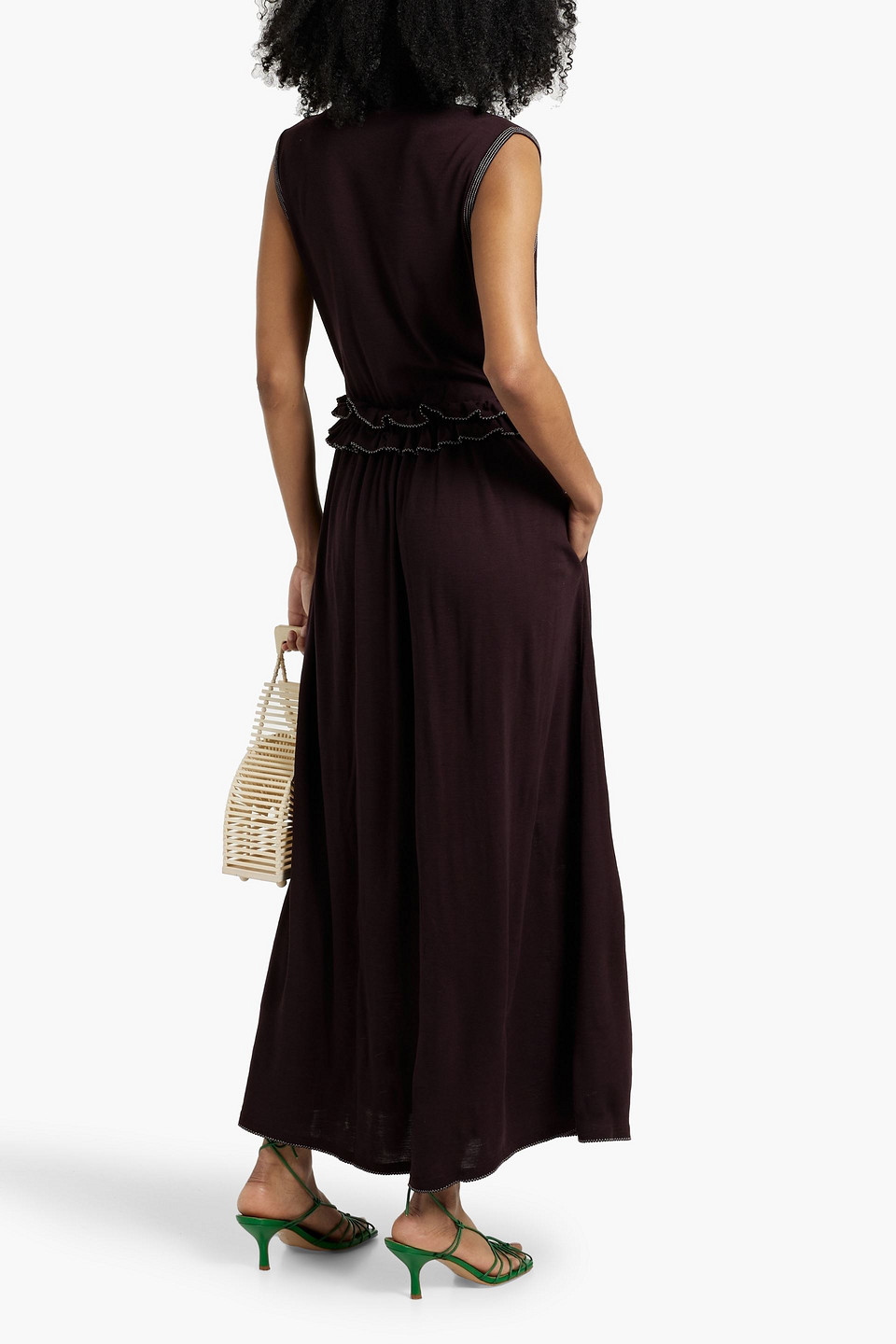 Ulla Johnson Gemma Ruffled Wool Turtleneck Maxi Dress In Burgundy