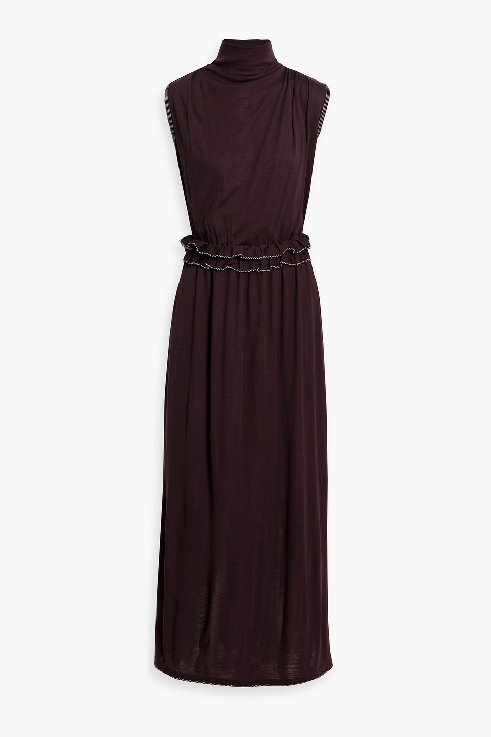 Ulla Johnson Gemma Ruffled Wool Turtleneck Maxi Dress In Burgundy