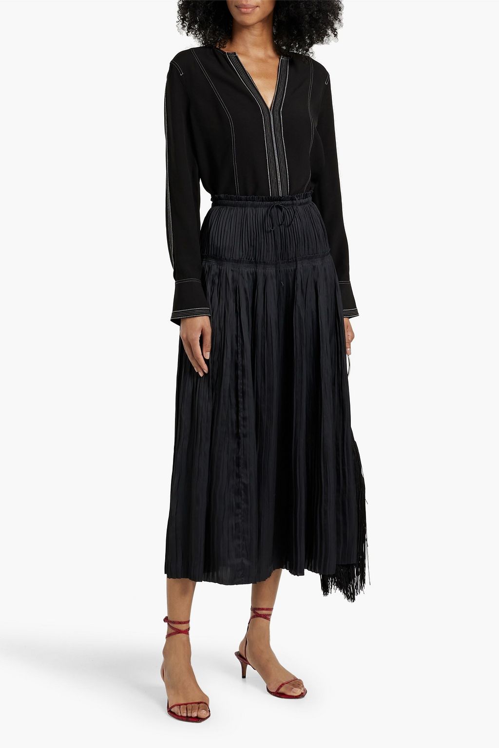 ULLA JOHNSON Malia pleated satin midi skirt