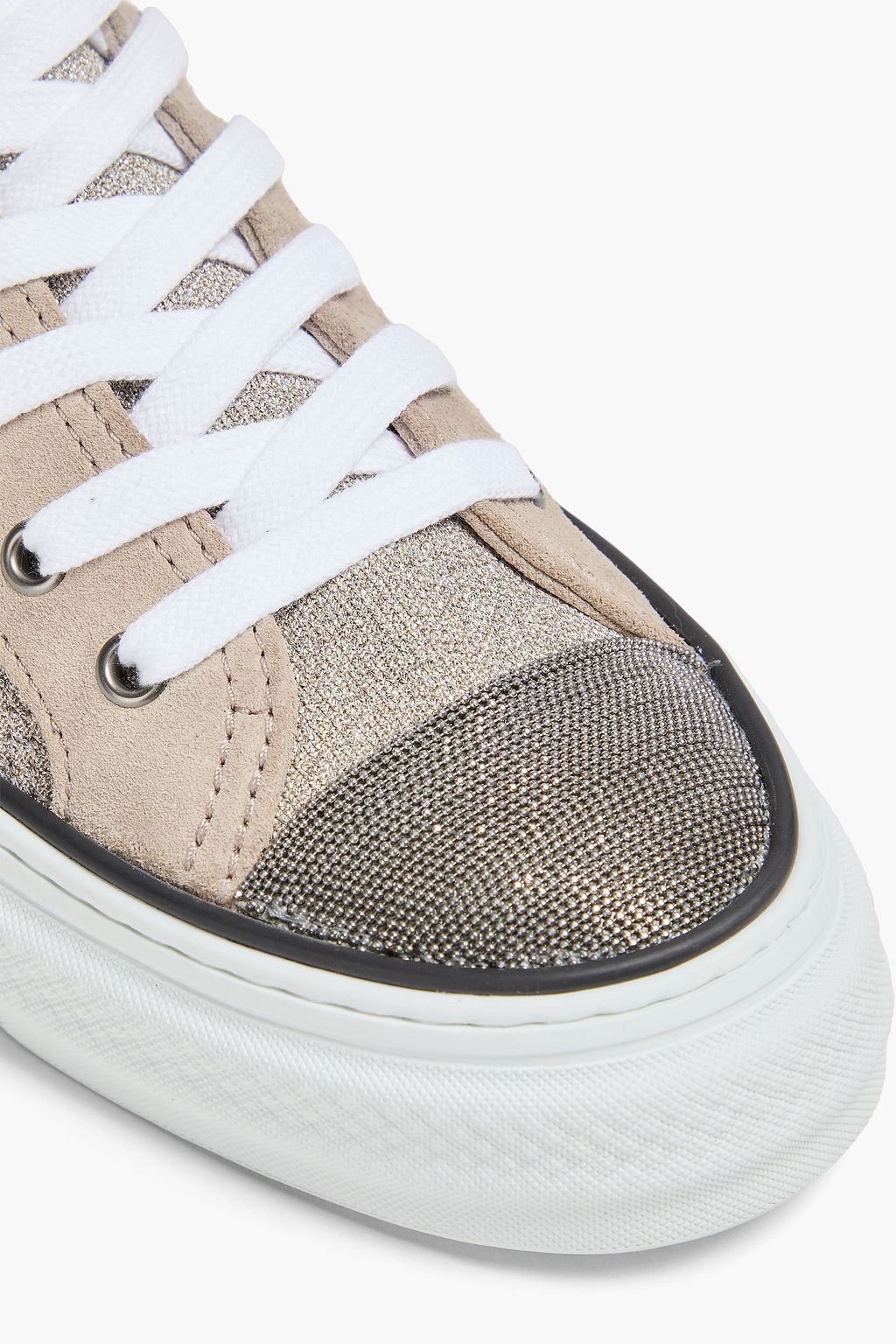 BRUNELLO CUCINELLI High-Top-Sneakers aus strukturiertem Metallic-Strick mit Zierperlen
