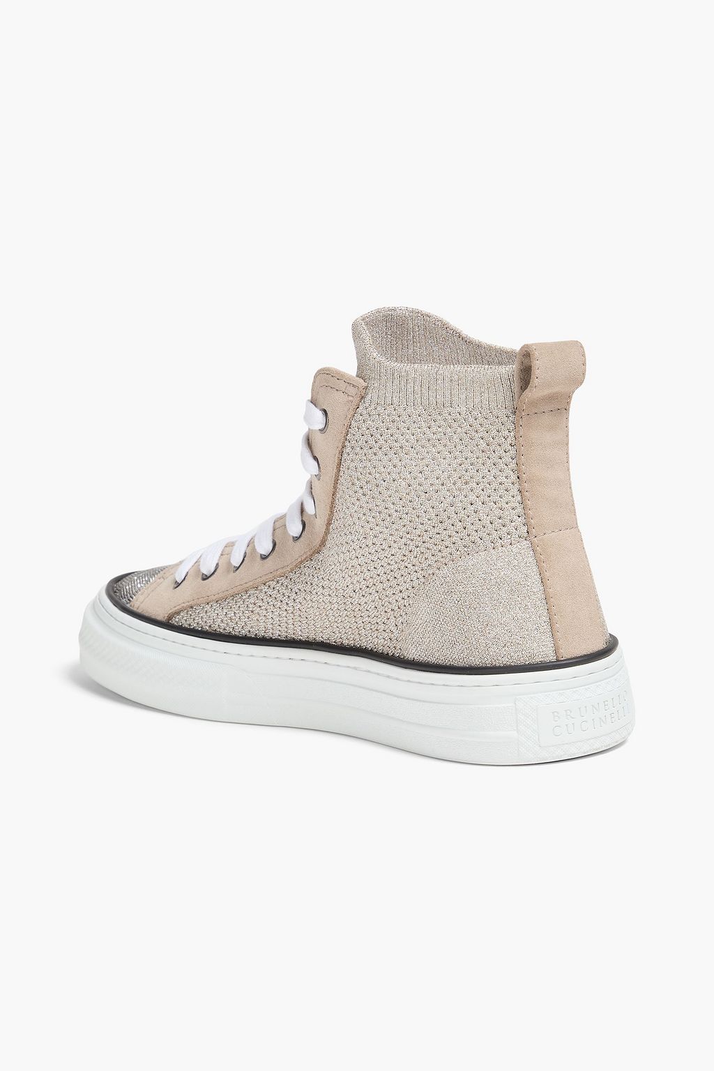 BRUNELLO CUCINELLI High-Top-Sneakers aus strukturiertem Metallic-Strick mit Zierperlen
