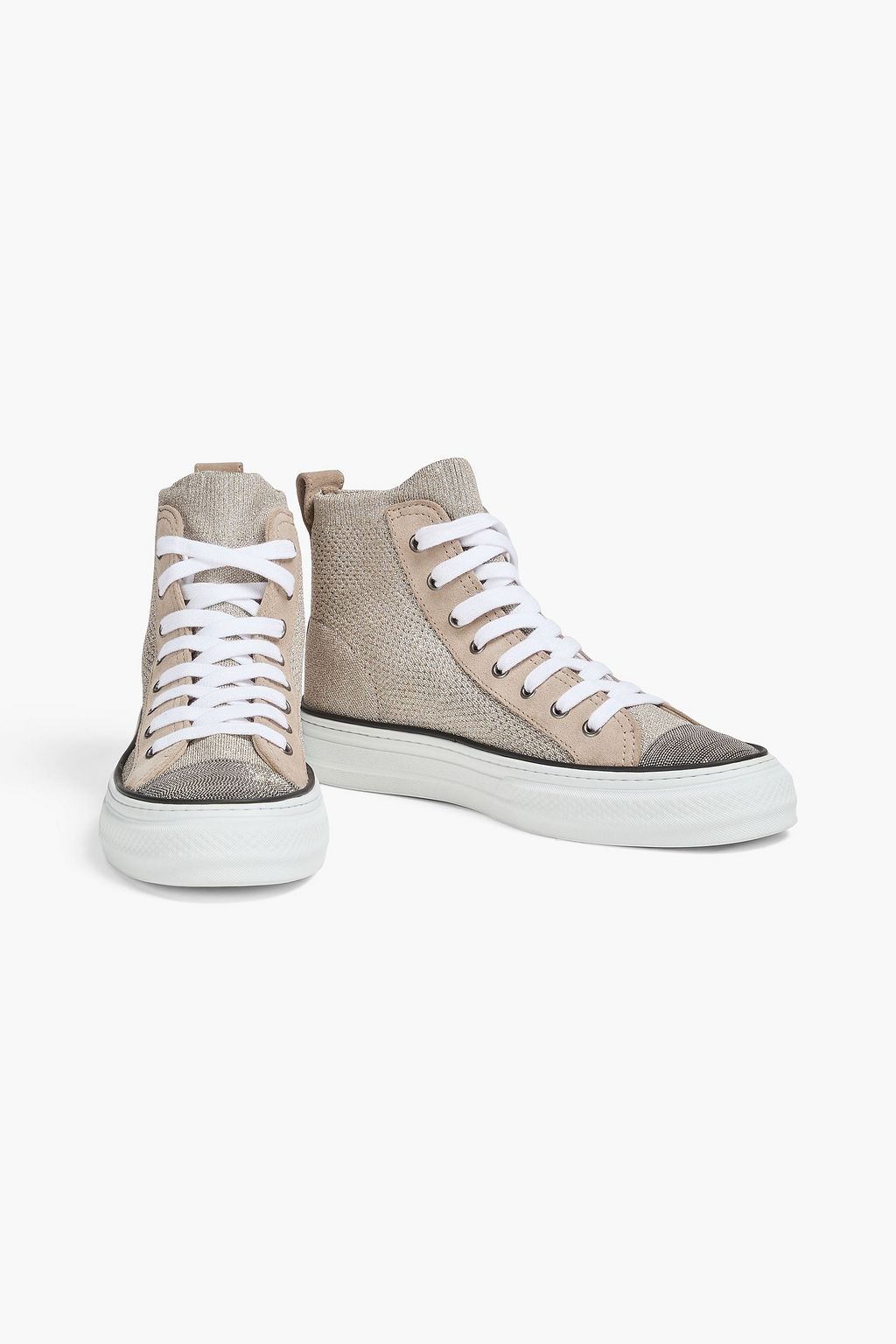 BRUNELLO CUCINELLI High-Top-Sneakers aus strukturiertem Metallic-Strick mit Zierperlen