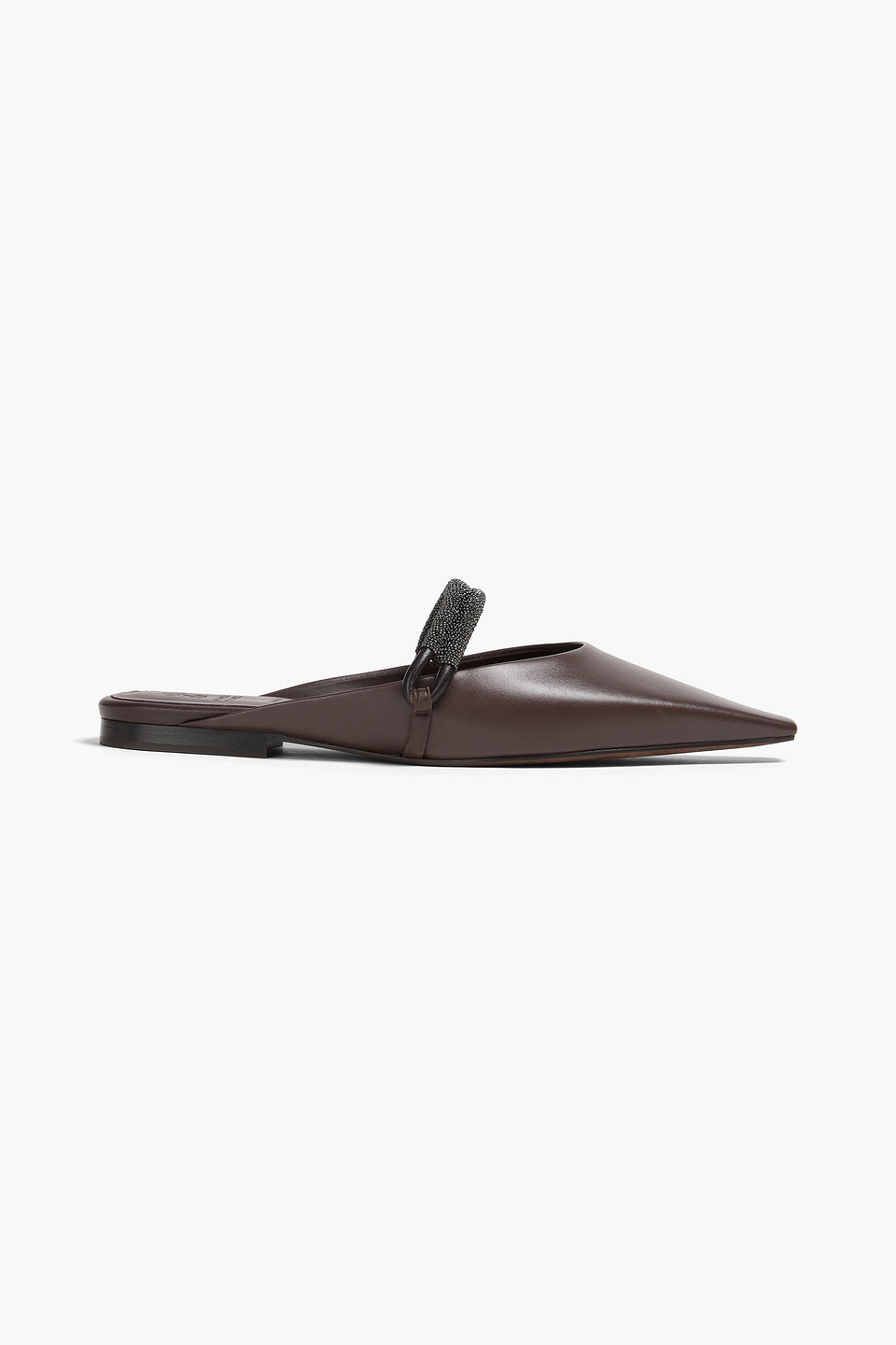 Brunello Cucinelli Bead-embellished Leather Slippers