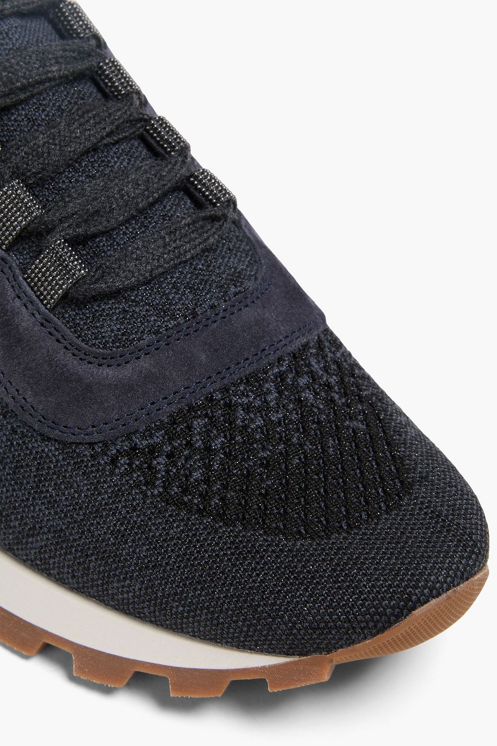 BRUNELLO CUCINELLI Sneakers aus Metallic-Strick mit Zierperlen