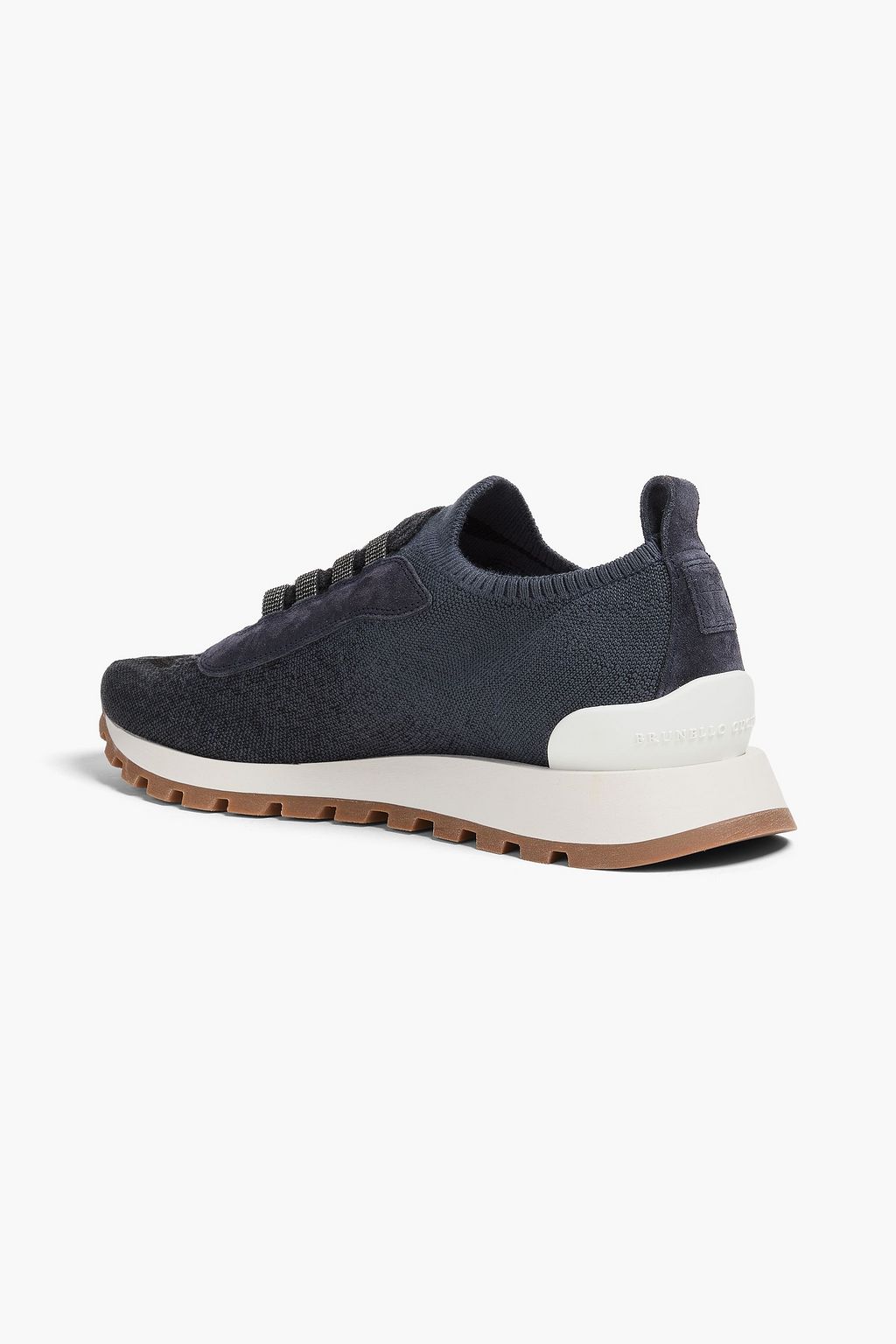 BRUNELLO CUCINELLI Sneakers aus Metallic-Strick mit Zierperlen