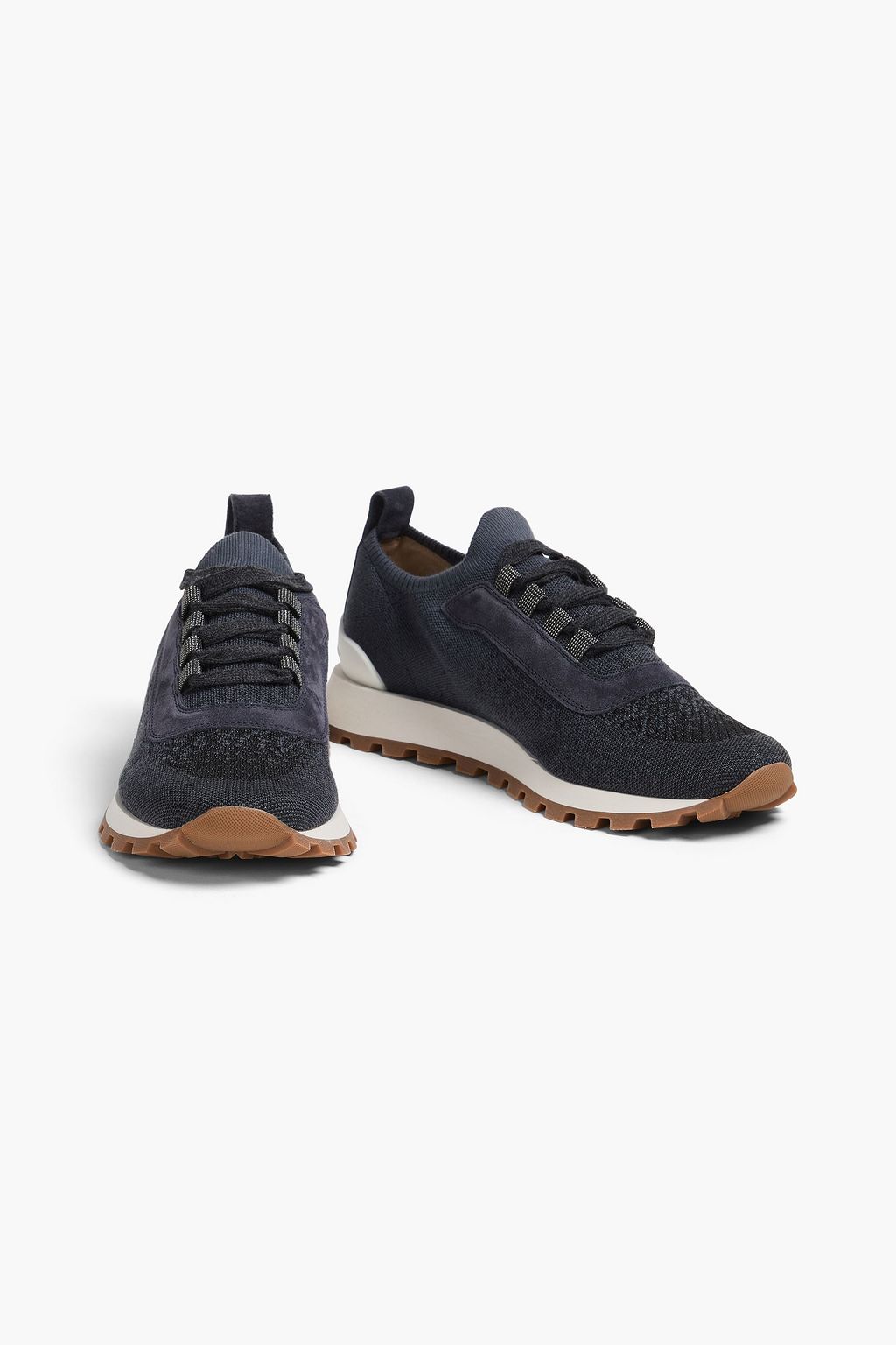 BRUNELLO CUCINELLI Sneakers aus Metallic-Strick mit Zierperlen