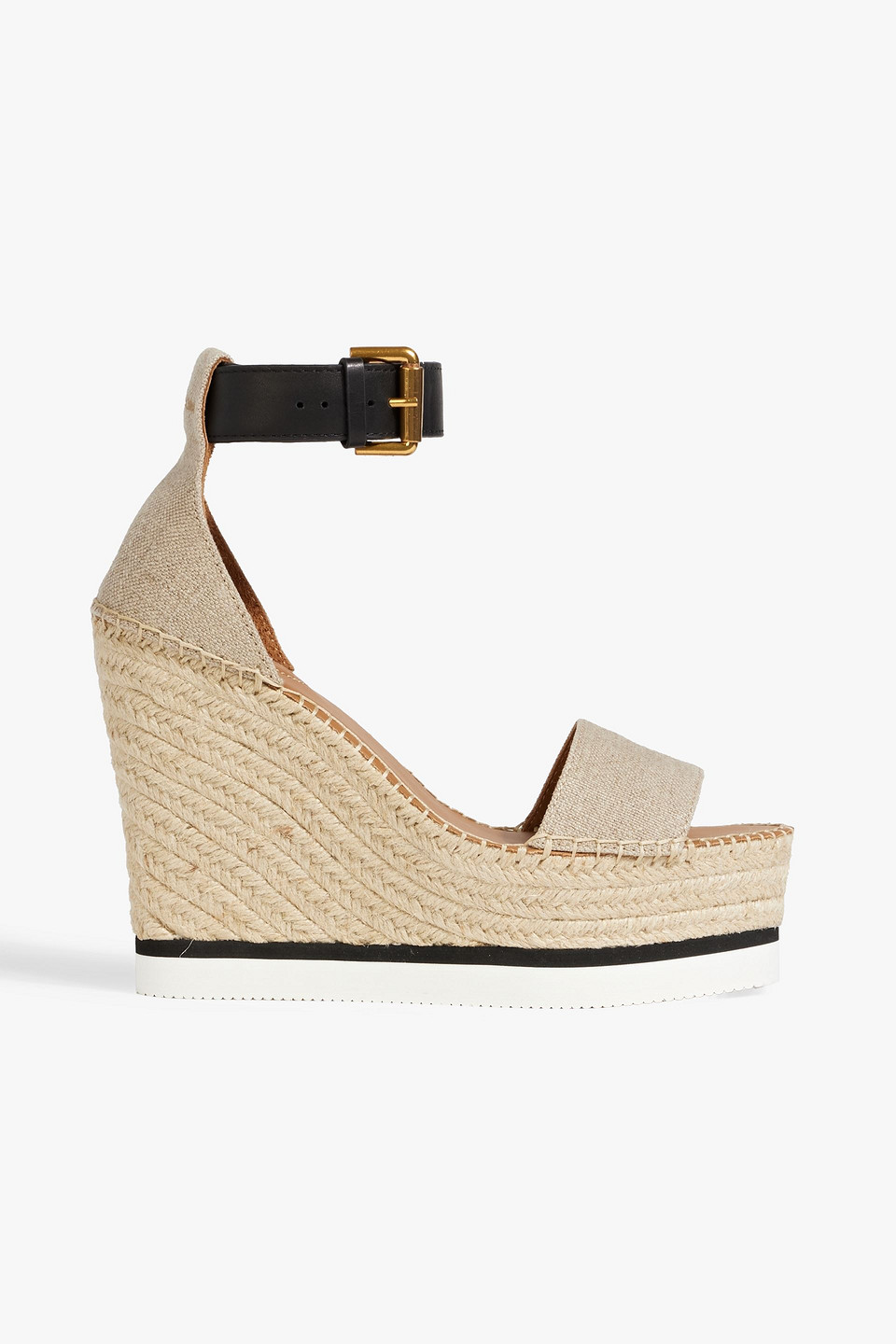 See By Chloé Glyn Leather And Canvas Espadrille Wedge Sandals In Beige